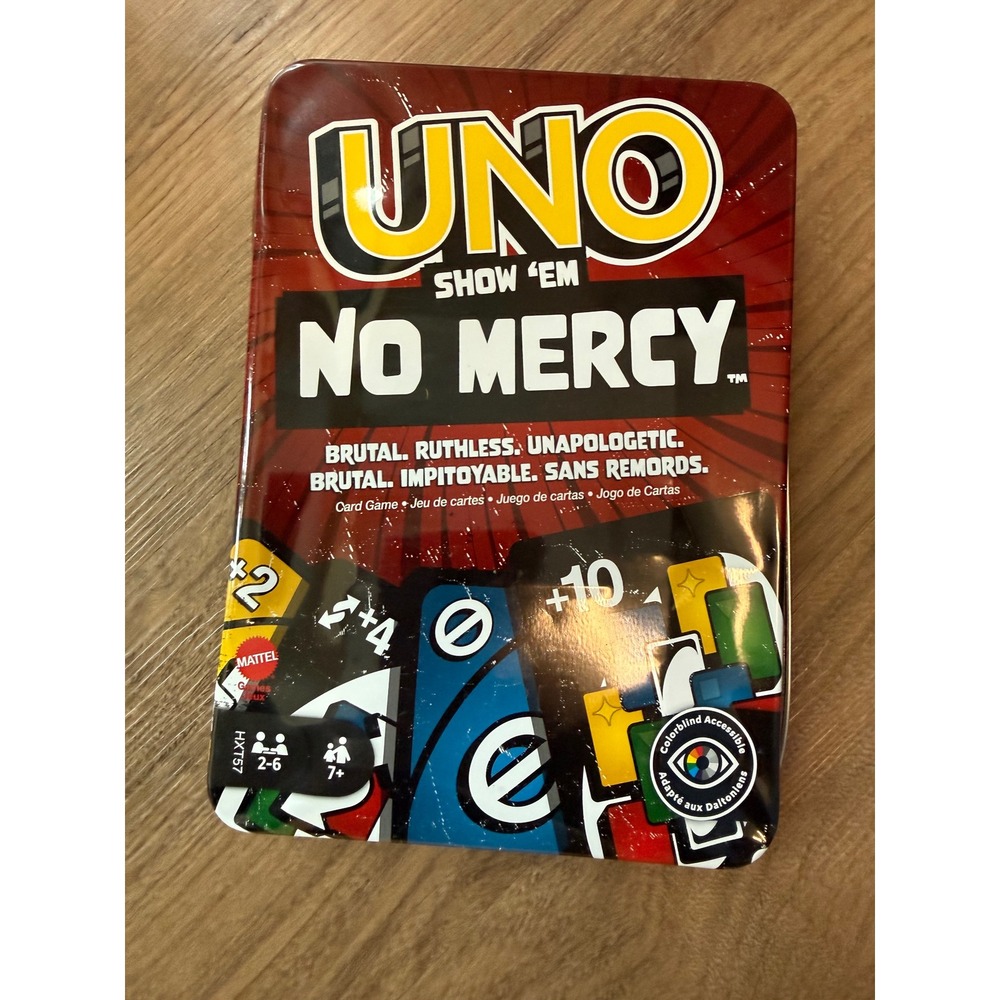 Mattel Uno Show Em No Mercy Card Game Brutal Ruthless HXT57 Damaged Tin